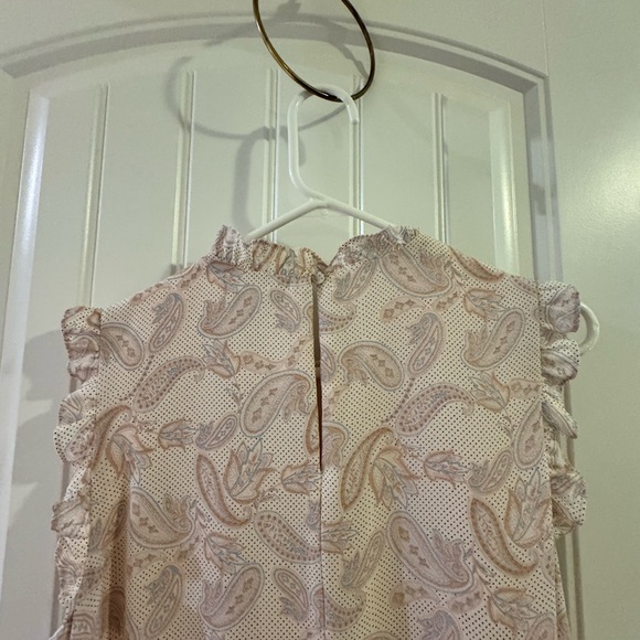 Ann Taylor Light Pink and Baby Blue Paisley/Floral Patterned Midi Dress Ruffled - Picture 8 of 11